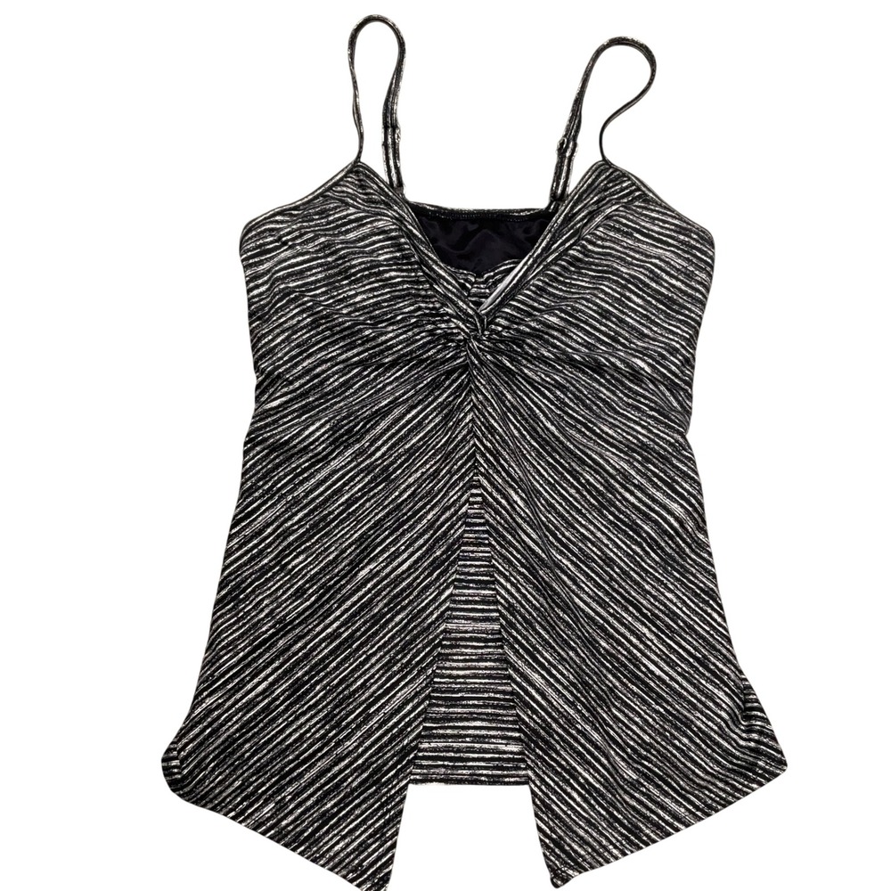 Miraclesuit Tankini Top Womens 14 Black White Love Knot Striped Fly Away Modest